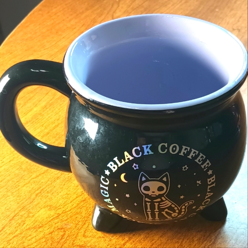 NWT Claire's Halloween 2024 Kitty Cat Skeleton Mug Cauldron Black Coffee Magic
